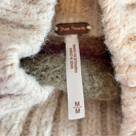 Free People Fuzzy Cropped Sofie Sweater Striped Army Green Purple Combo Size M - Picture 9 of 14